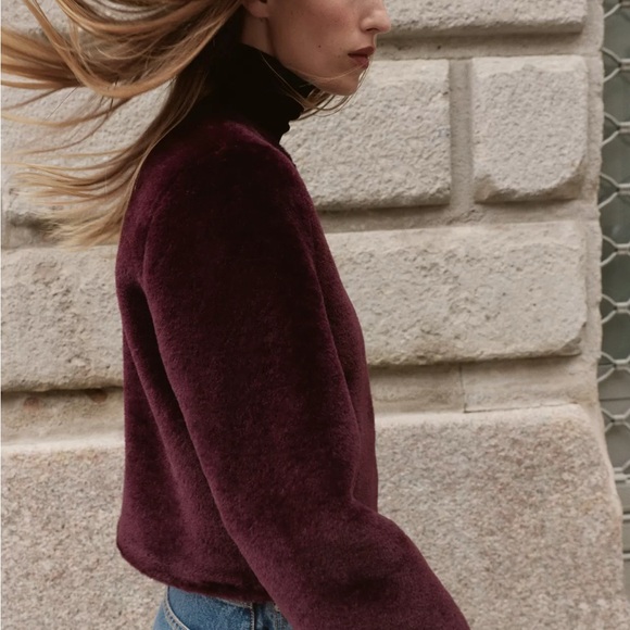 Zara 🔥🔥🔥Burgundy Faux FurJacket Size Large -NWT - Picture 7 of 10